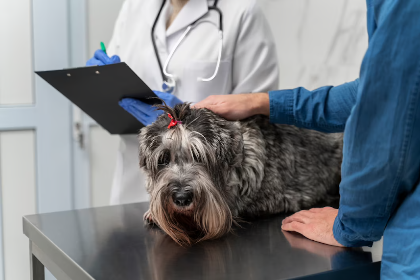 Close up doctor checking up dog