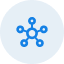 Blue circular icon depicting a network of connected nodes (network connections symbol)