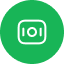 Camera button: green circular background with a white camera icon (takes a photo)